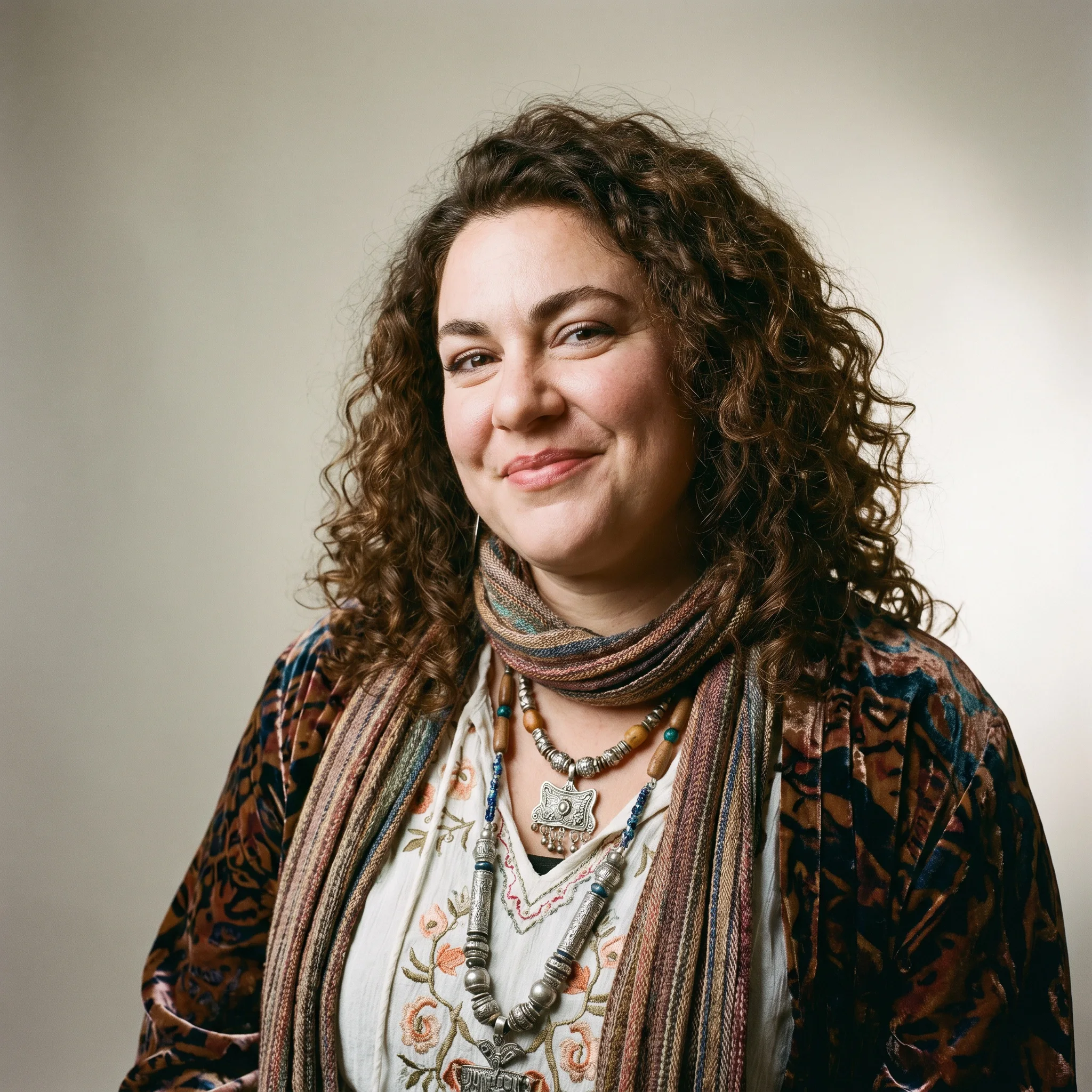 A bohemian studio portrait generated from a character description