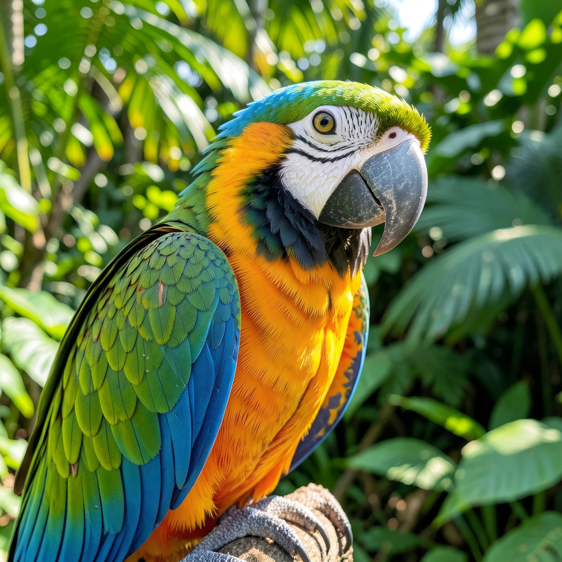A detailed blue-and-gold macaw