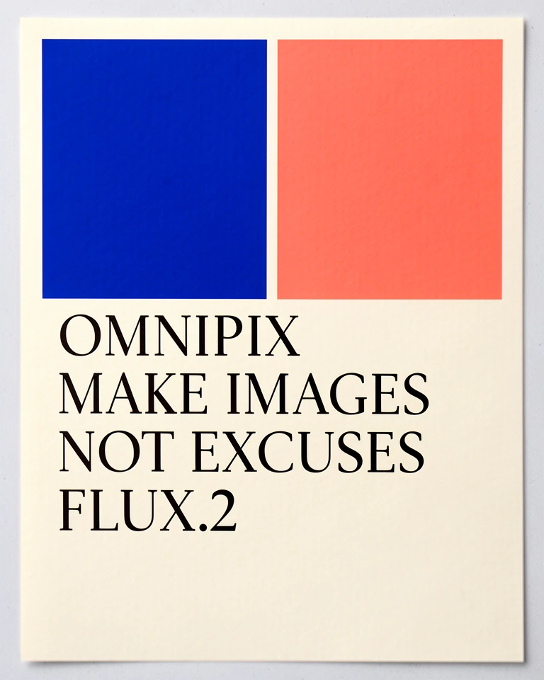 Swiss-style Omnipix poster with four correctly rendered lines of text