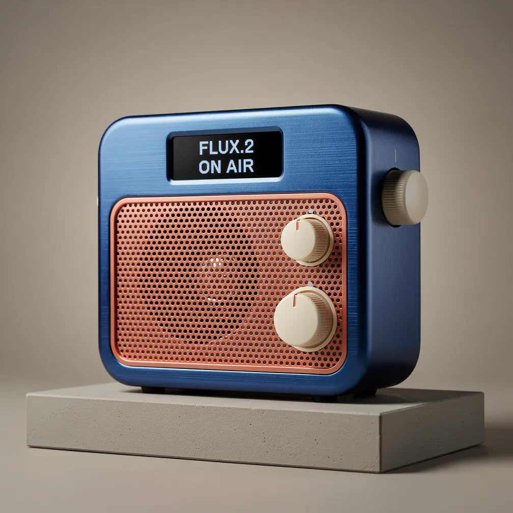 Cobalt portable radio with coral grille and crisp FLUX.2 ON AIR display