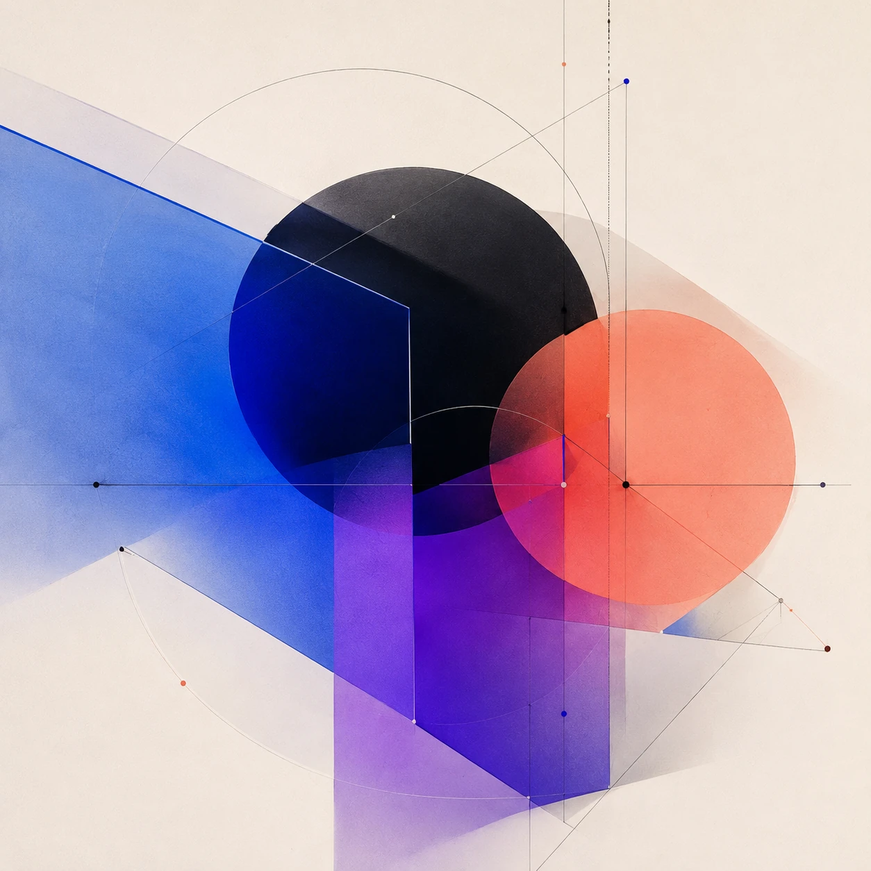 Cobalt, violet, and coral geometric artwork used as the style reference
