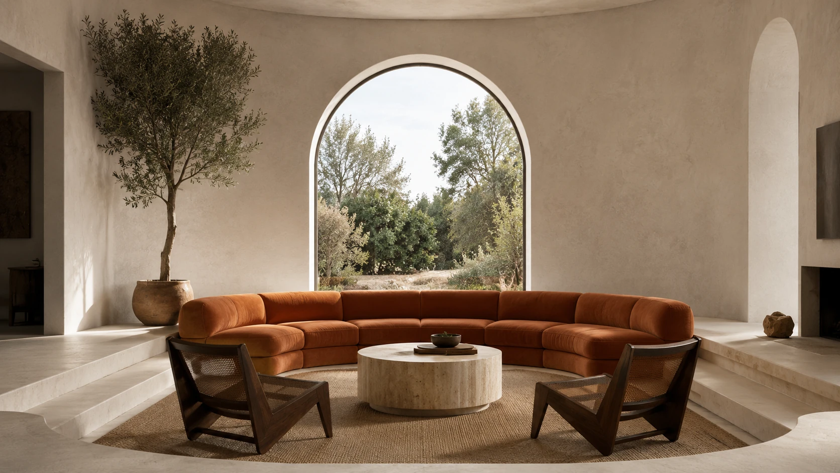 Warm modern living room in daylight before relighting