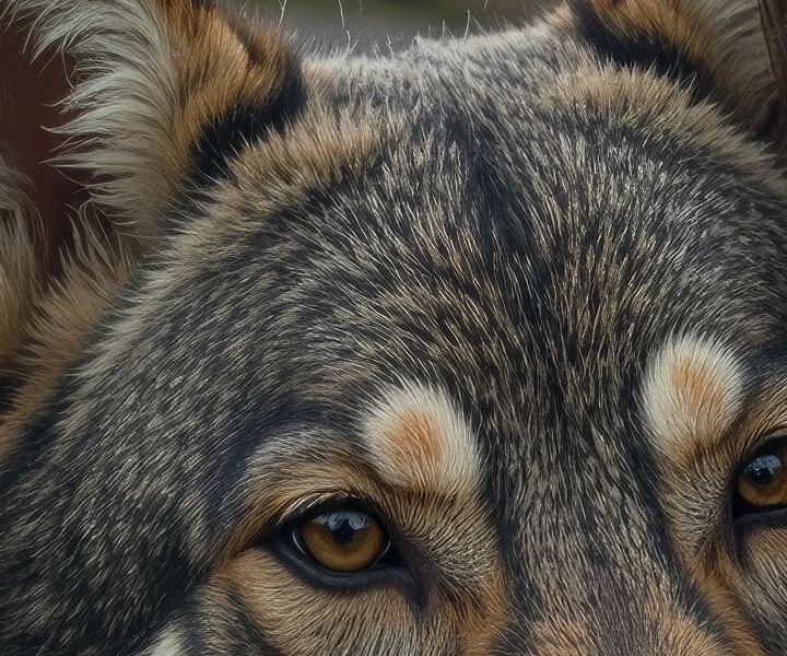 The wolf upscaled 4x with Topaz Bloom Creative, crop at 100%